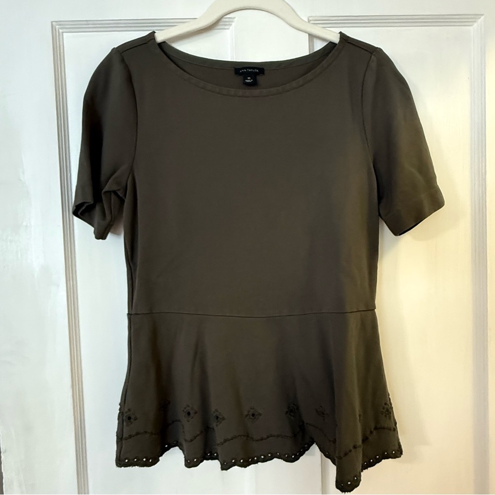 Anne Taylor Olive Green Peplum Top